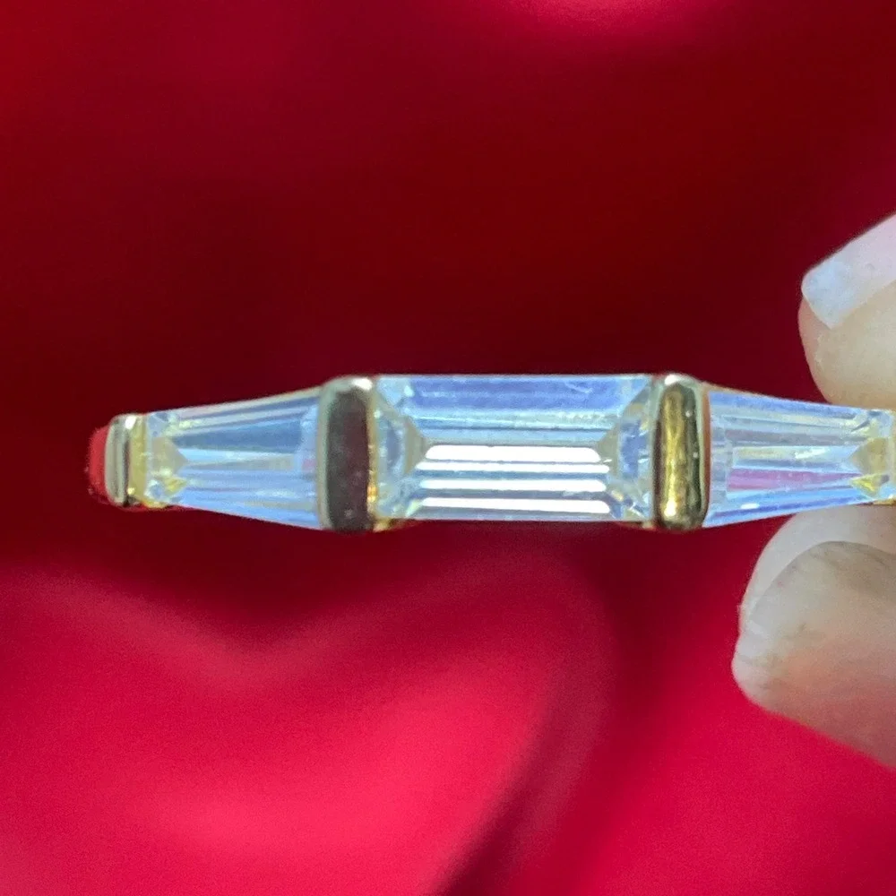 Silver 925 Gold Tone Round Brilliant Tapered Baguette Bridal Ring Set Size 8